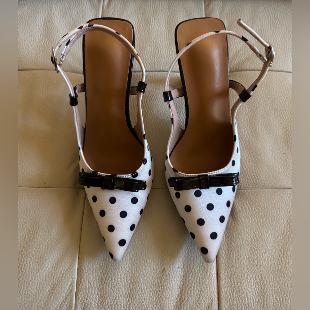 White Polka Dot Women's Shoes Black High Heels with Bow